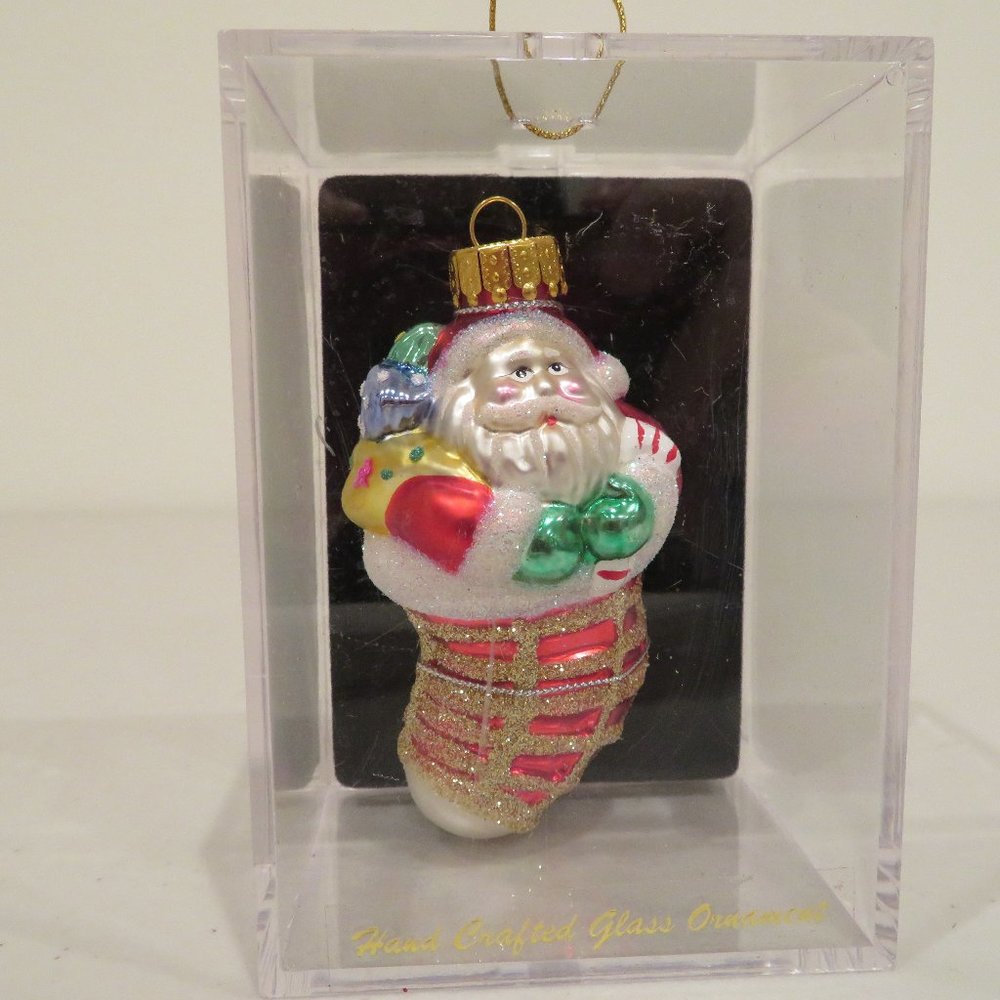Christmas Santa Glass Ornament 3in Handcrafted Gift Box Keepsake